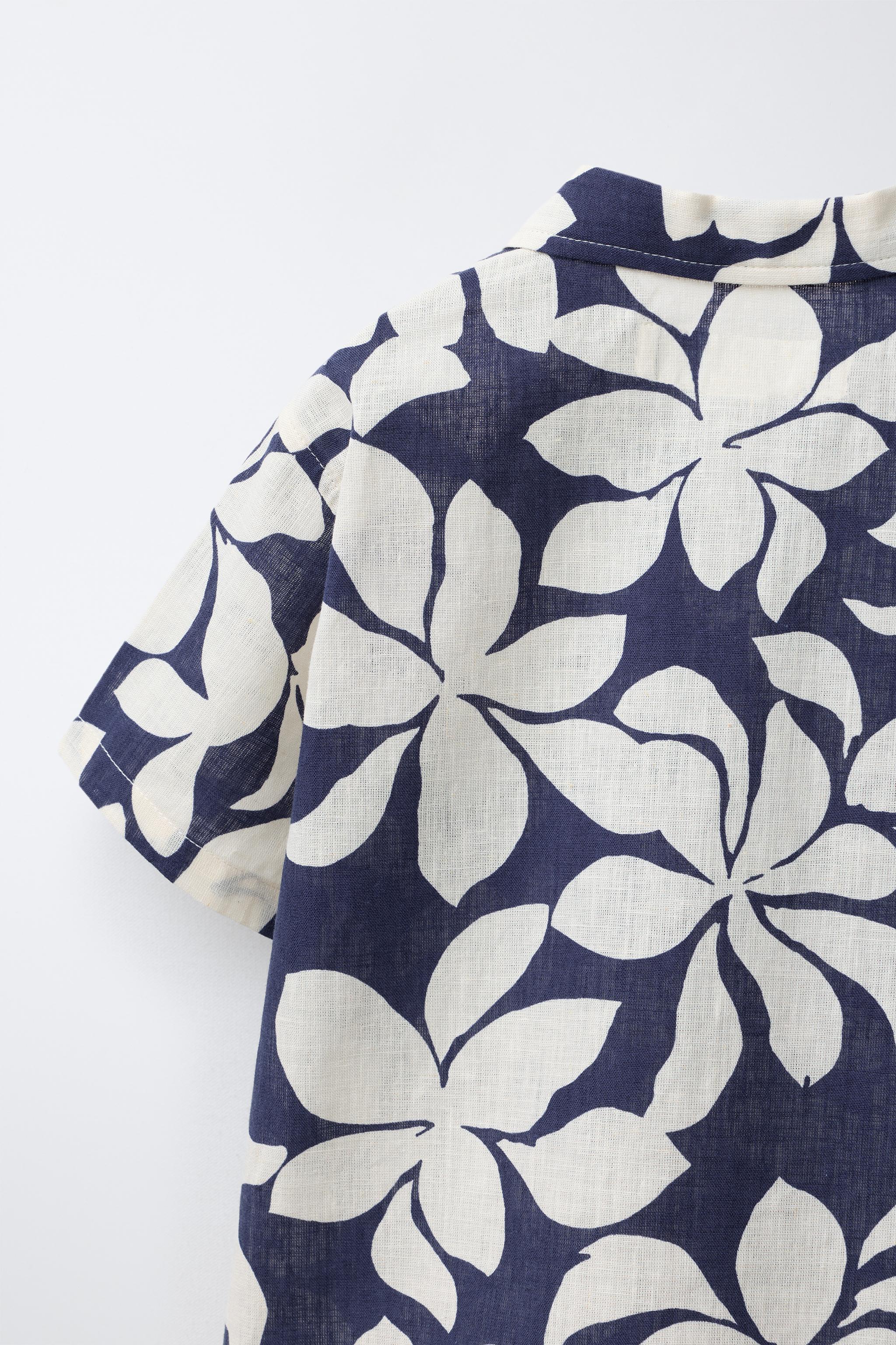 FLORAL PRINT SHIRT WITH COTTON AND LINEN